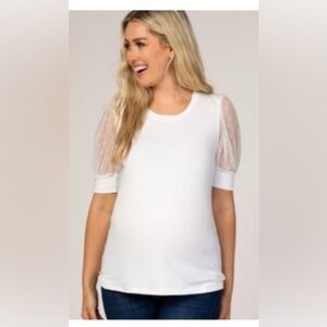 Chic White Blouse with Sheer Polka Dot Sleeves